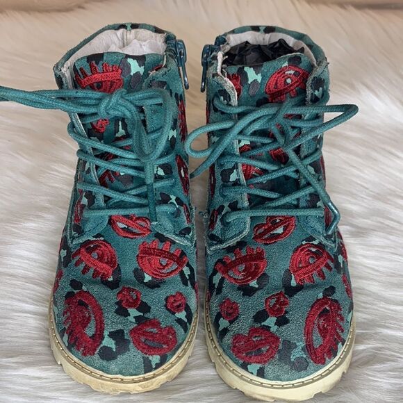 AKID Leather Embroidered Eye & Lips Boots Size 10C - Picture 2 of 11